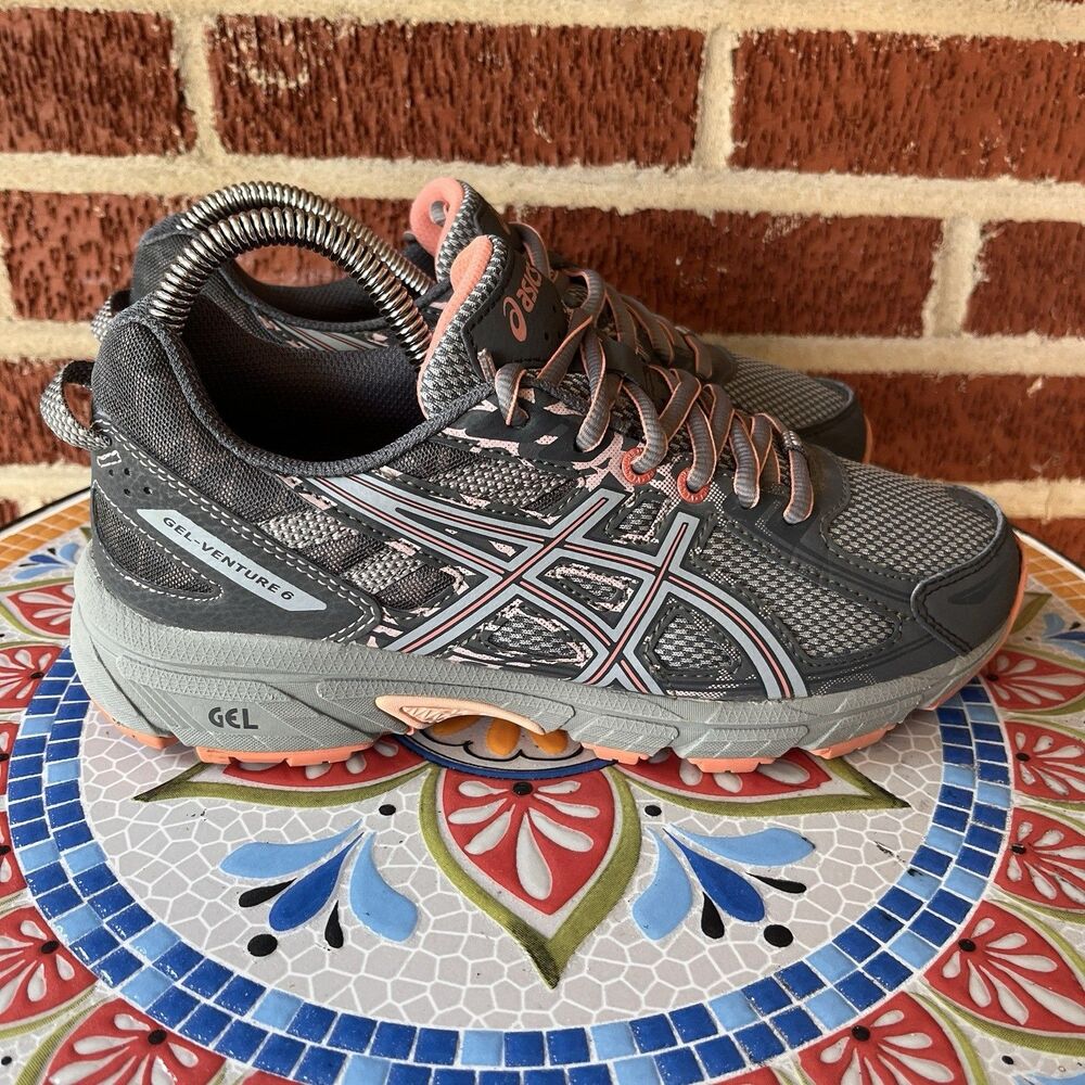 ASICS Gel-Venture 6 Sneakers Womens 7 Grey Pink Blue Trail Running T7G6N